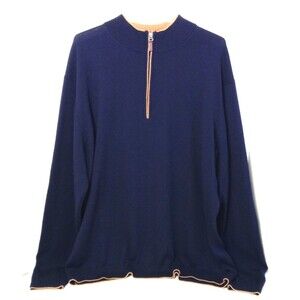 Merino Wool 1/4 Quarter Zip Sweater Men 2XT Navy Pullover Preppy Dark Academia